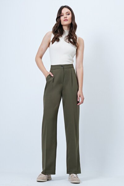 VAGGON Button Closure Double Pocket Palazzo Pants