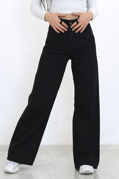 JAXEN BT11671917 Pantaloni de blugi largi din denim pentru femei, negri, tali...