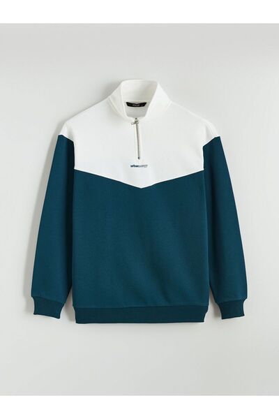 LC Waikiki Mock Neck Color Block Men's Thick Sweatshirt