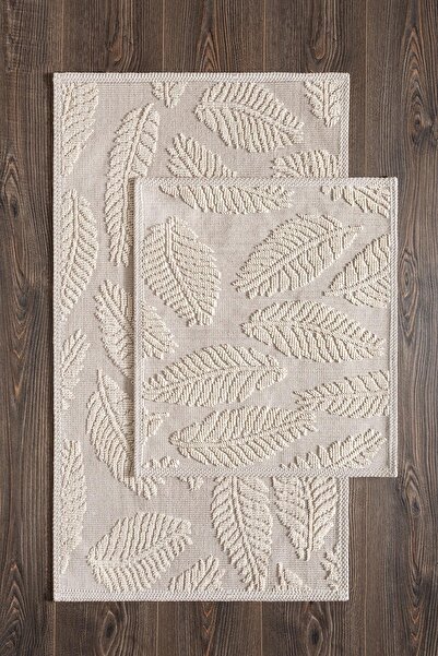 Cotto Home Sakura Sk007a Doğal Pamuk 2'li Banyo Paspas Seti 60x90 60x150cm Kaymaz Taban Makinada Yıkanabilir