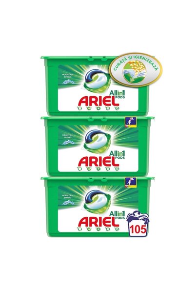 Ariel All-in-One PODS Laundry Capsules Mountain Spring, 3x35 pcs, 105 washes