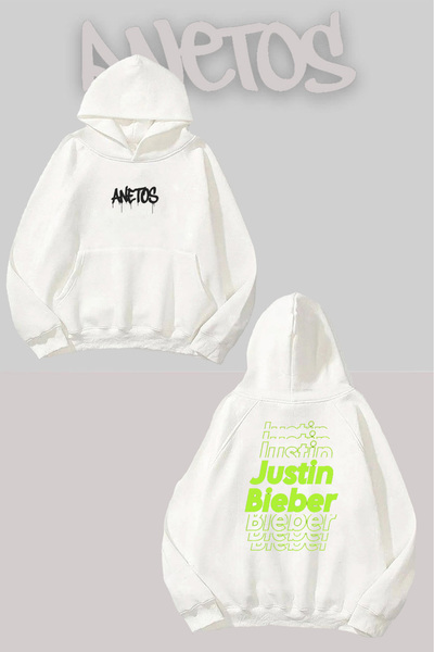 Anetos Φούτερ Τζάστιν Μπίμπερ 8 Σανίδα με τύπωμα Λευκό με κουκούλα