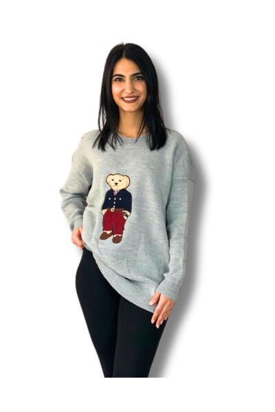 YusGos Women's Teddy Bear Crew Neck Knit Sweater
