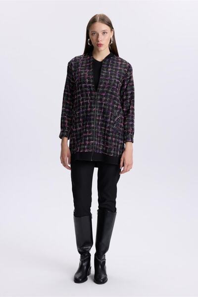 Zühre Patterned Zippered Fuchsia Jacket C-0111