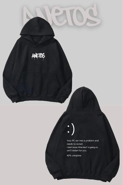 Anetos Negru 1 cu imprimeu Negru cu glugă Swea tricou