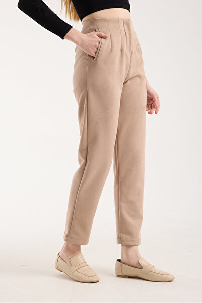 TheyYou Παντελόνι από ύφασμα σουέτ με ελαστική μέση - Παντελόνι από σουέτ με πλισέ ελαστική μέση