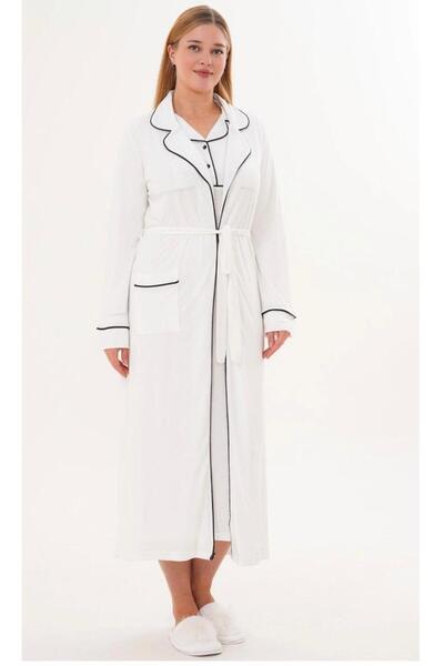 EM&FA TEKSTİL Women's Dressing Gown Nightgown with Collar Detail