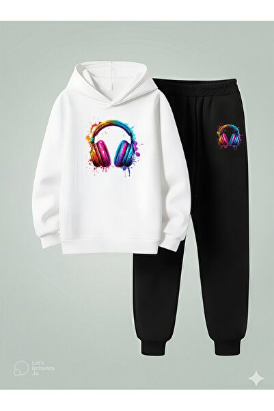 LORVEX طقم أطفال مكون من بغطاء رأس قطع سماعات رأس مطبوع 3 شيرت مبطن بالصوف سو...