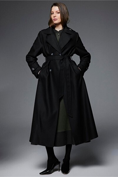 Zühre Shoulder Detail Belted Coat Black 13898