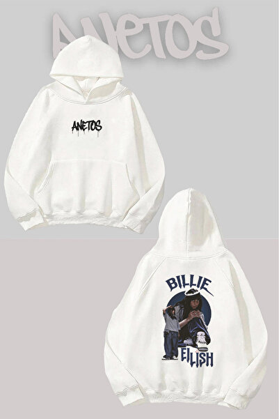 Anetos Billie Eilish 8 Sırt cu imprimeu Alb cu glugă Swea tricou