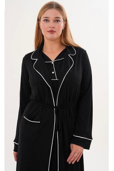 EM&FA TEKSTİL Women's Dressing Gown Nightgown with Collar Detail