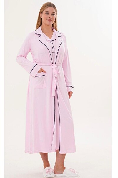 EM&FA TEKSTİL Women's Dressing Gown Nightgown with Collar Detail