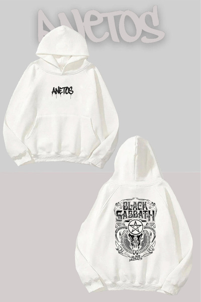 Anetos سويت شيرت بلاك ساث 8 سيركت مطبوع وايت بغطاء رأس