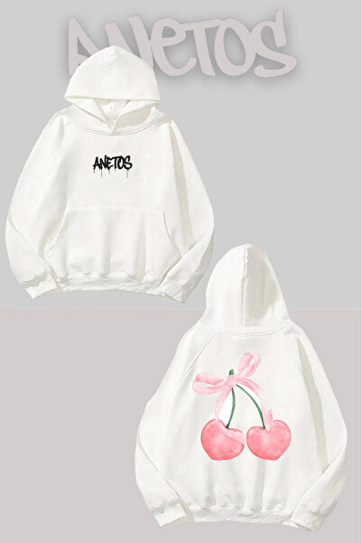 Anetos Blossom Pink Cherry Spate cu imprimeu Alb cu glugă Swea tricou