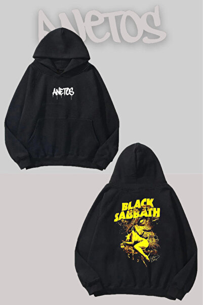 Anetos Μπλουζάκι Black Sabbath 18 με τύπωμα Μαύρο με κουκούλα