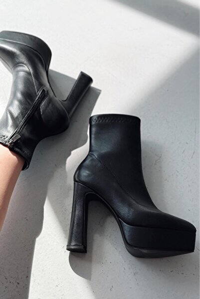 I Love Shoes Inora Kadın Platform Topuklu Streç Bot Siyah Mat Deri