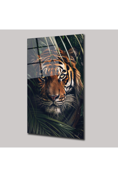 SteelArtDec YAPRAKLARIN ARASINDAKİ VAHŞİ KAPLAN - CAM TABLO - DEG0137