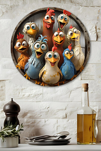 kutuTR 3D Görünümlü Temperli Cam Tablo – Sevimli Tavuklar Duvar Süsü UV Baskı...