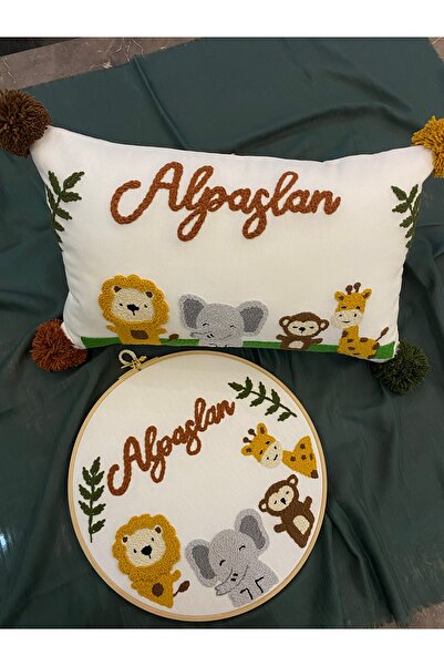 Glow İsimli Bebek Kapı Süsü ve Takı Yastığı Takımı (İÇ DOLGUSUZ) Punch Nakışl...