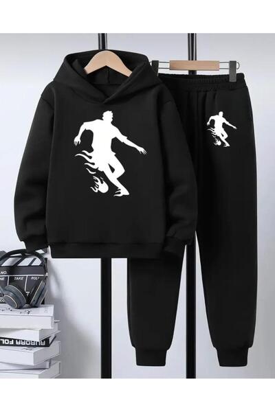 No Plan طقم بدلة رياضية للأولاد مطبوع عليها لاعب كرة القدم بغطاء رأس