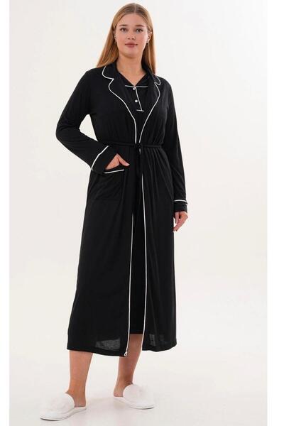 EM&FA TEKSTİL Women's Dressing Gown Nightgown with Collar Detail