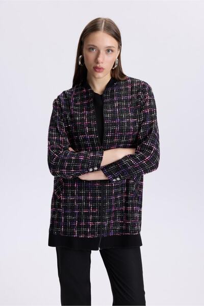 Zühre Patterned Zippered Fuchsia Jacket C-0111