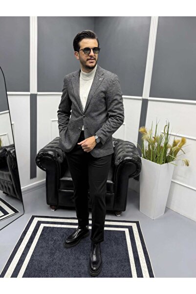 Avni Ceylan Italian Style S Slim Fit Houndstooth Pattern Men's Blazer Jacket