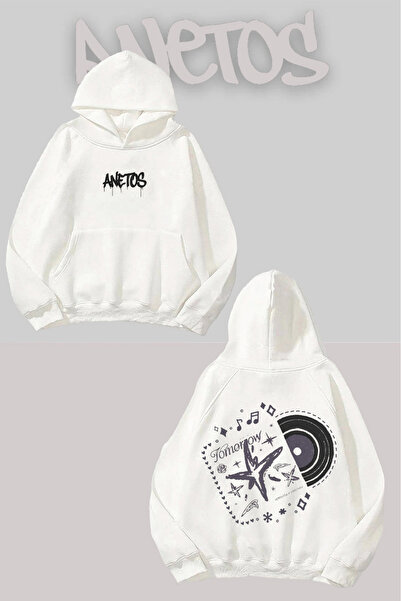 Anetos Φούτερ TXT 7 Στάδιο με τύπωμα Λευκό με κουκούλα