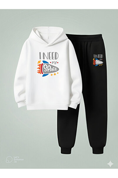 LORVEX Set cu glugă pentru copii MY SPACE, imprimat, din 3 fire, din fleece, ...