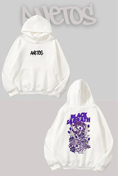 Anetos Black Sabbath 3 Бяла суитшърт с качулка и печат на гърба