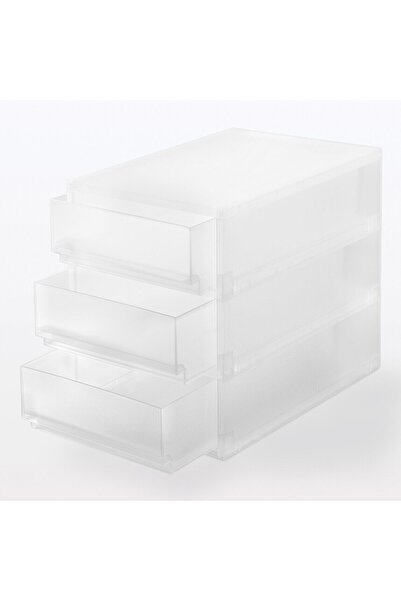 Muji Polypropylene Case, Shallow Drawer Type, 3 Steps, W 26 x D 37 x H 32.5 cm