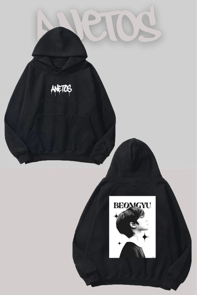 Anetos TXT 1 cu imprimeu Negru cu glugă Swea tricou