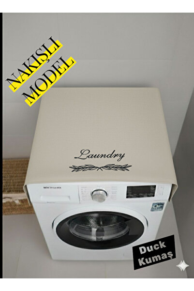 BeybiNest Nakış İşlemeli Sıvı ve Leke Tutmaz Duck Kumaş Çamaşır Makinası Örtü...