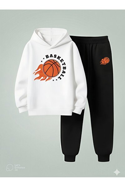 LORVEX طقم رياضي للأطفال بغطاء رأس كرة سلة مطبوع 3 Thread Ş مبطن بالصوف طقم ر...