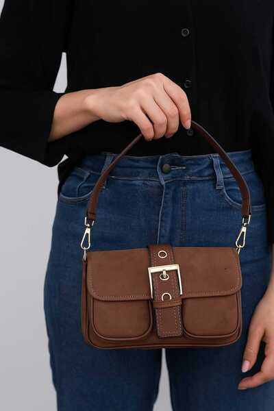 La'Graccia Suede Stylish Cover Magnetic Brown Pocket Hand and Shoulder Bag