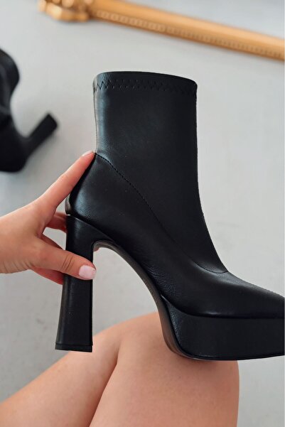 I Love Shoes Inora Kadın Platform Topuklu Streç Bot Siyah Mat Deri