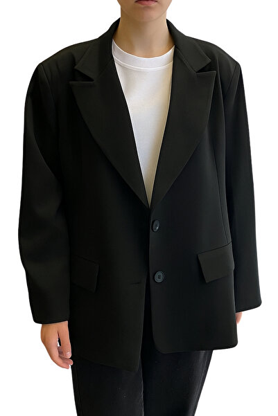 Qualia Butik Women's Black Oversize Blazer Jacket