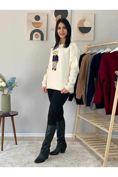 YusGos Women's Teddy Bear Crew Neck Knit Sweater