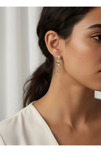 İris Jewelrys Çelik Frons Gold Sarkıt Küpe