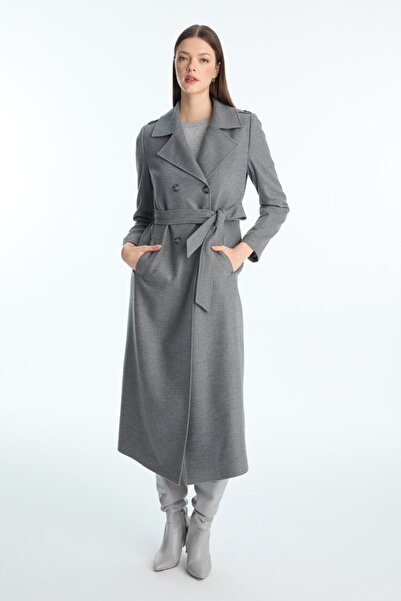 Zühre Shoulder Detail Belted Coat Gray 13898