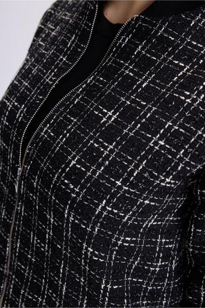 Zühre Patterned Zipper Closure Black Jacket C-0111