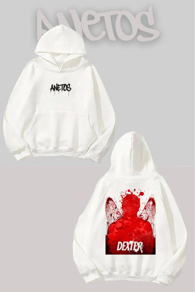 Anetos Dexter 1 Spate cu imprimeu Alb cu glugă Swea tricou