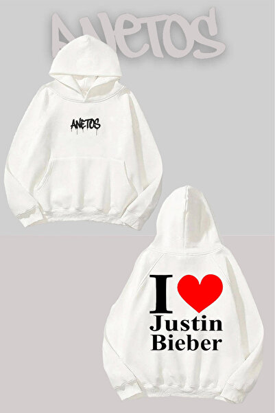 Anetos سترة جاستن بيبر 5 سيرت مطبوع بيضاء بغطاء رأس