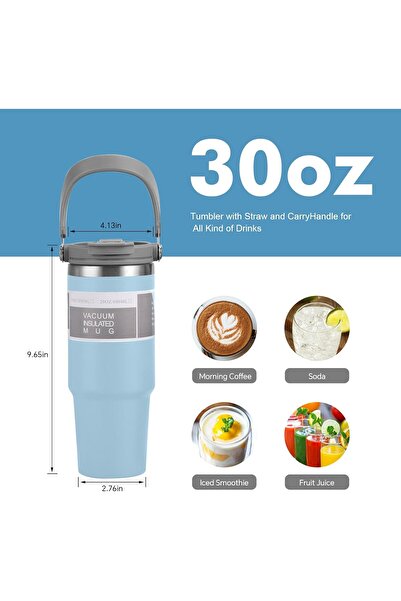 Generic TIANKMER 30 oz Stainless Steel Insulated Tumbler with Handle and Straw (White)
