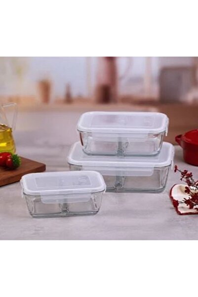 Mask La V Fresco Rectangular Storage Container with Lockable Compartment Set of 2 720Cc White Lid