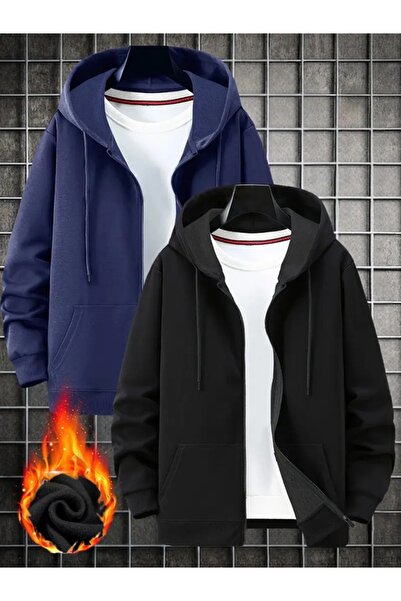 EXPECTED Unisex 2'Li oversized ελαφρύ Φούτερ με φερμουάρ με κουκούλα 2 τεμάχια