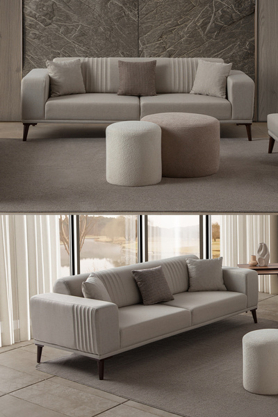 EDSY HOME Regnar 3'lü Koltuk Krem