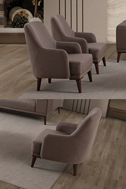 EDSY HOME Regnar Keten Berjer Kahverengi Tekli Koltuk