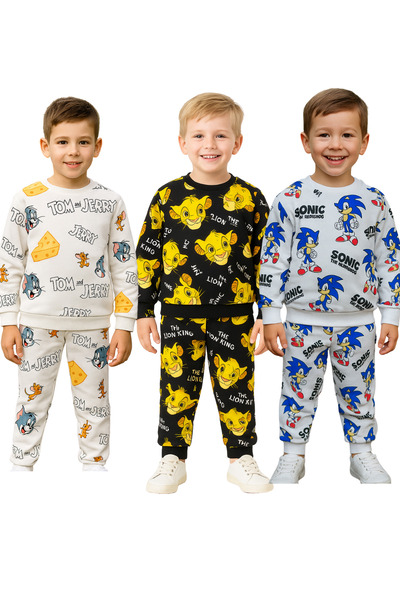 minikiss 3Pcs Two-Piece Seasonal Printed Top and Bottom Boys' Two-Piece Set