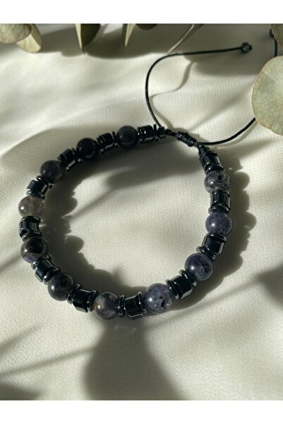 sabiha aksesuar Iolite (7mm) and Hematite Real Natural Stone Rope Bracelet